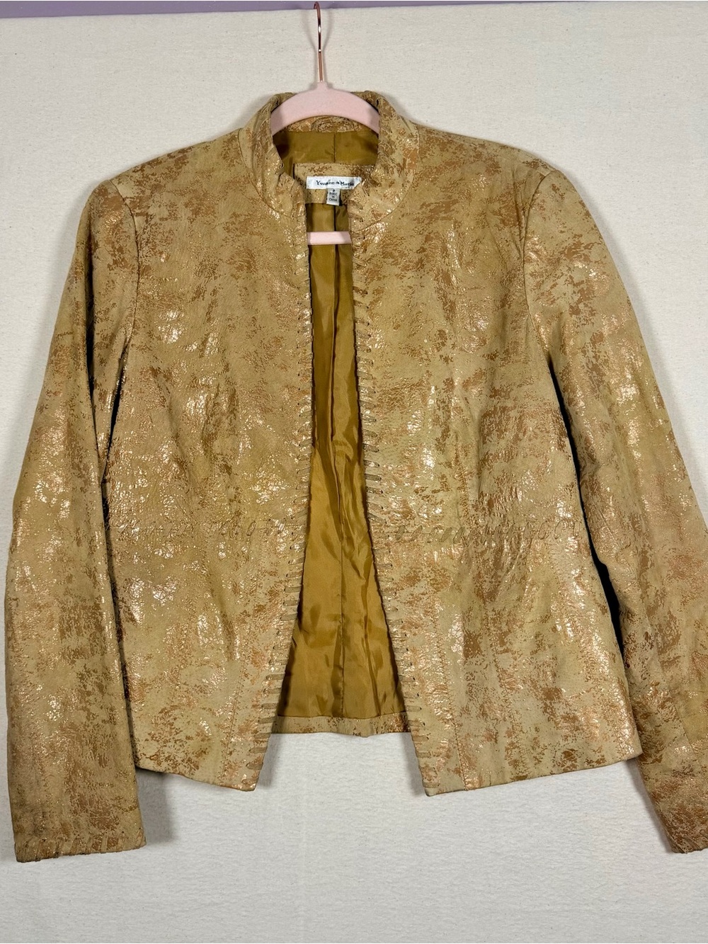 Yvonne Le Marie Women's Metallic Gold Open-Front Leather Blazer